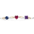 thumbnail image 2 of 925 Silver and 10K Yellow Gold Blue Created Sapphire Red Created Ruby Purple Amethyst and Lab Grown Diamond Tennis Bracelet for Women By Keren Hanan (2.21 cttw, Adjustable up To 9 inch), 2 of 4