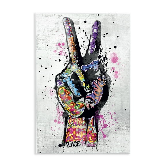 Stupell Industries Urban Tattooed Peace Hand Abstract Painting Unframed Art Print Wall Art, 10 x 15