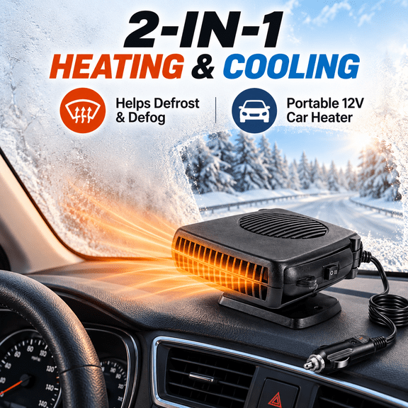 12V 150W Portable Car Heater, 2-in-1 Defroster and Cooling Fan