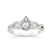3 Carat IGI Certified Pear Shape Lab Grown Diamond Engagement Ring | 14K White Gold | Lorene Twisted Shank Lab Diamond Ring | FG-VS1-VS2 Quality Friendly Diamonds