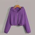 thumbnail image 4 of ZQUUVOU Women's Cropped Jacket Fall Winter Long Sleeve Reversible Fleece Jacket Full Zip Hooded Outerwear for Casual Warm Purple, 4 of 9