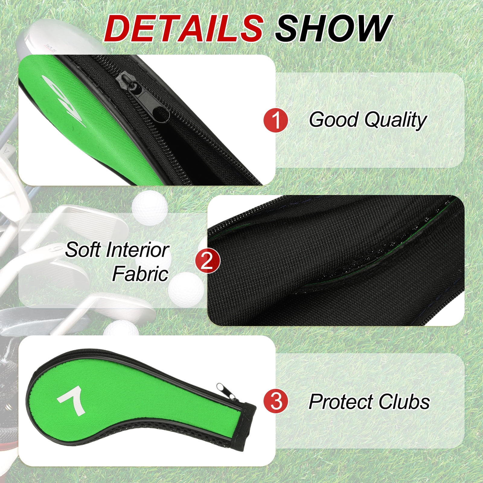 Golf Club Head Cover, 12 Pcs Neoprene Driver Headcover Golf Lovers Gifts for Men Women Green