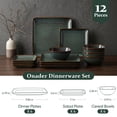 thumbnail image 6 of Onader 12 Piece Dinnerware Sets, Reactive Glaze Plates and Bowls Set for 4, Dishes Sets Serve for Steak Salad Soup, Scratch Resistant & Microwave Safe, Blackish Green, 6 of 9