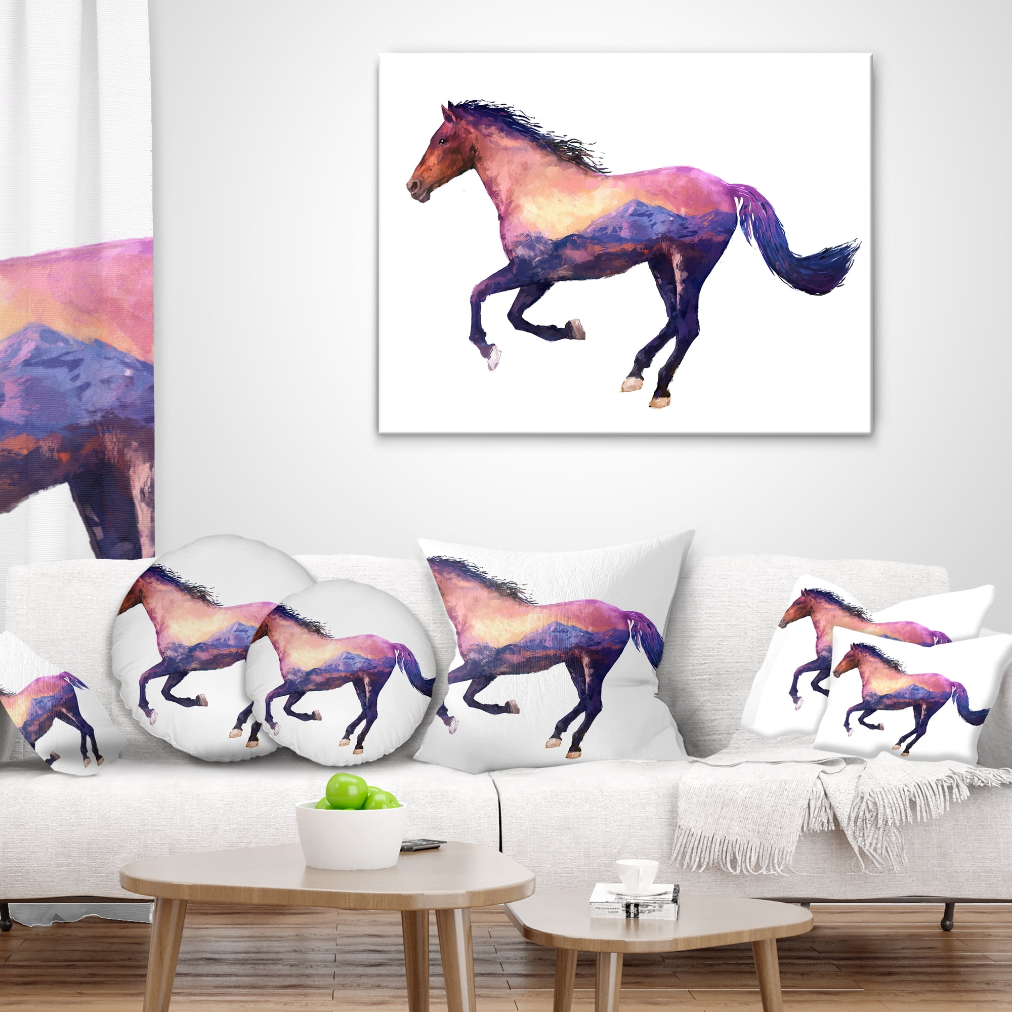 Designart Horse Double Exposure Illustration - Animal Throw Pillow - 16x16