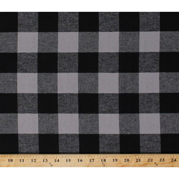 Gray Black Buffalo Plaid Flannel 1.75" Check Fabric By the Yard (2967M-9N-grey1.75in)