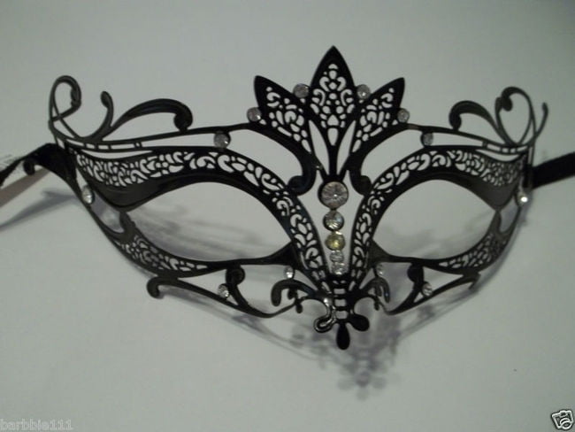 Luxury Space Venetian Party Masquerade Mask With Clear Crystals Black/Silver 