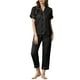 thumbnail image 2 of Conjunto de pijama de 2 piezas para mujer INSPIRE CHIC, camisa de satén de botones cortos con pantalones largos, color negro, 2 of 6