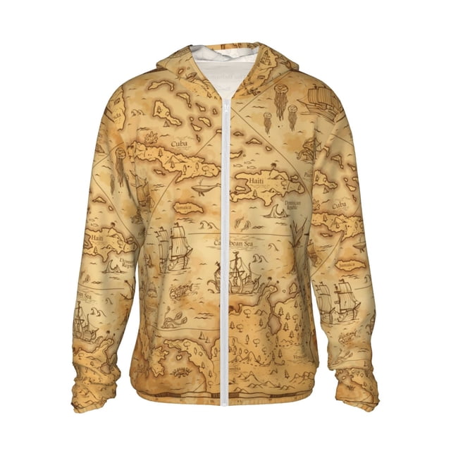 Balery Old Vintage Map Of Sea Sudadera ligera de manga larga con capucha y protección solar UPF 50+ para hombre y mujer, ideal para pesca y running-Medium