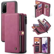 Bpowe Galaxy S20 Wallet Case, Zipper Purse Folio Magnetic Leather Wallet Protection Card Slot Holder Detachable Slim