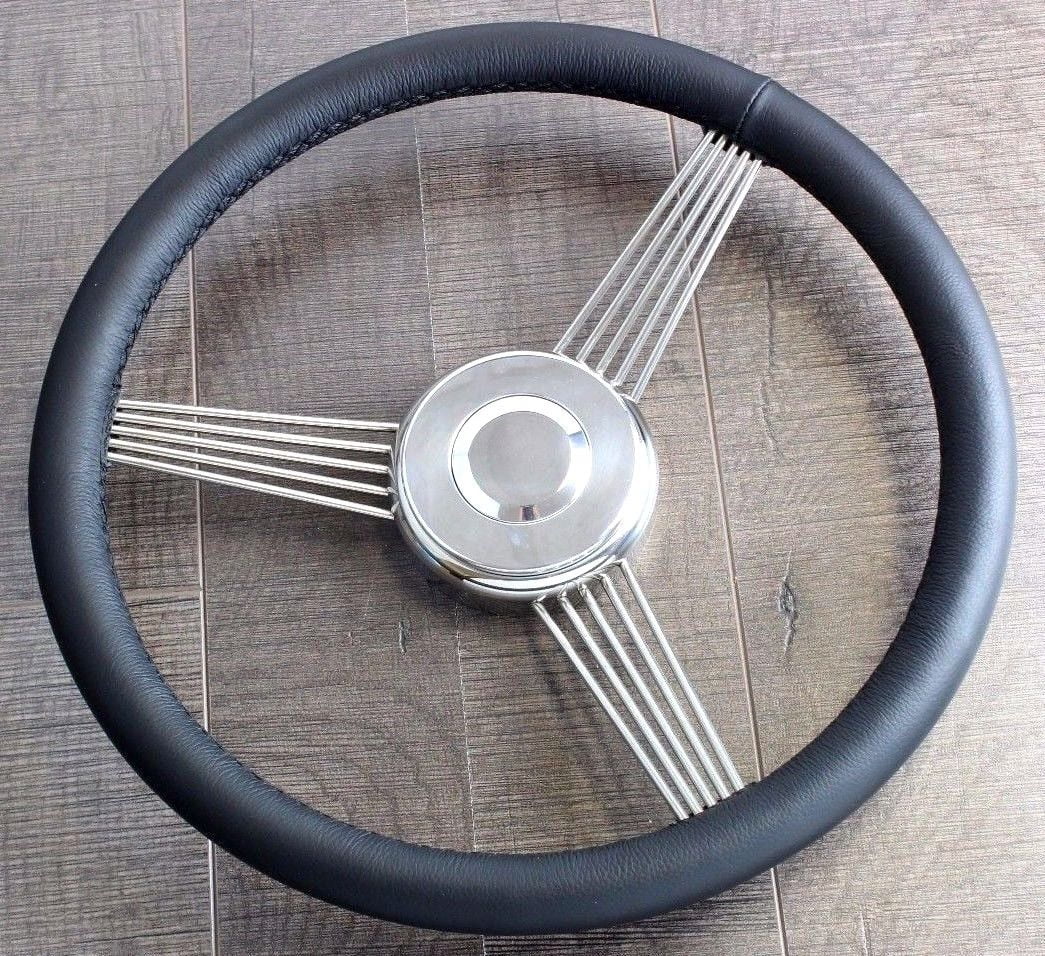 14" Inch Leather Banjo Steering Wheel Stainless SteelClassic, Vintage, Hot Rod"