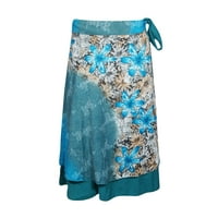 Mogul Women Floral Wrap Skirt Hippie Chic Boho Two Layer Printed Silk Sari Reversible Cruise Sarong Dress