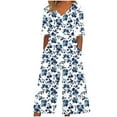 thumbnail image 2 of AGWOLF Womens Floral Boho Jumpsuit Dressy V Neck Short Sleeve Rompers Summer Wide Leg One Piece Hawaii Beach Romper, 2 of 5