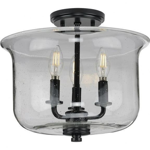 Progress Lighting Winslett 3-Light Semi-Flush Mount, Matte Black, Seeded Glass Shade