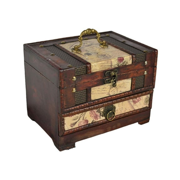 YIEMEEN Wooden Jewelry Holder with Mirror and Handle Lockable Accessories Box for Women