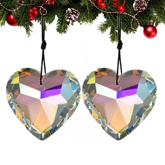 2 Pcs Crystal Suncatcher Pendants, Colorful Heart Shaped Prism Suncatcher Hanging Pendant with Chain, 45mm Hanging Crystals for Windows, Rainbow Maker for Gift Necklace Making Wedding Decor