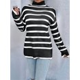 thumbnail image 3 of Women'S Casual Autumn Winter Long Sleeve Color Block Striped Knit Pullover Cozy Sweater Black  XXL, 3 of 5