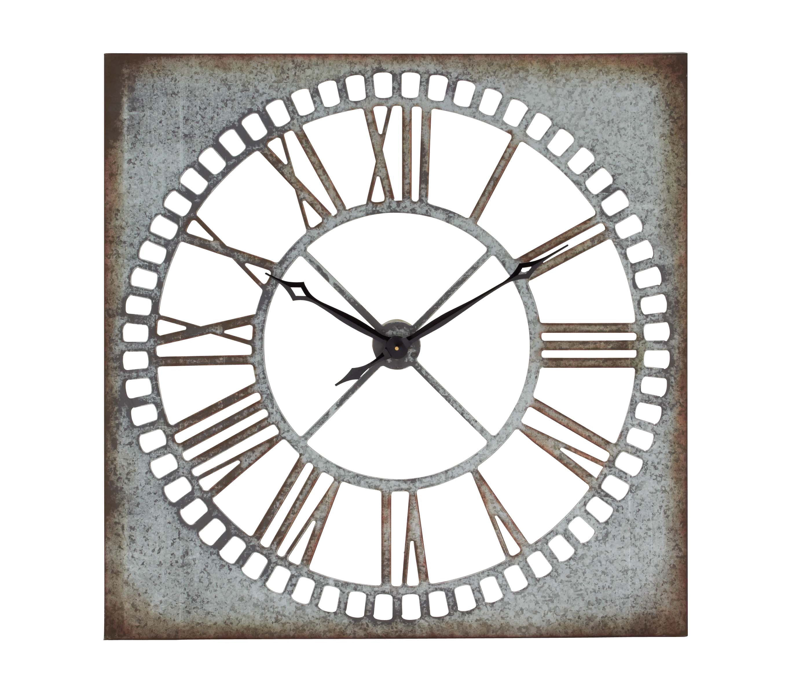 Decmode Extra Large Galvanized Metal Wall Clock with Roman Numerals