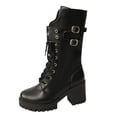 thumbnail image 2 of Women's Casual Mid Calf Boots, Punk Double Buckle Rivet Platform Side Zipper Lace Up Design with Breathable Lining, Trendy Boots for Daily Party Gift, 2 of 4