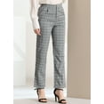 thumbnail image 5 of INSPIRE CHIC Women's Plaid Elastic Waist Button Zipper Straight Leg Long Pants M Light Gray Blue, 5 of 6