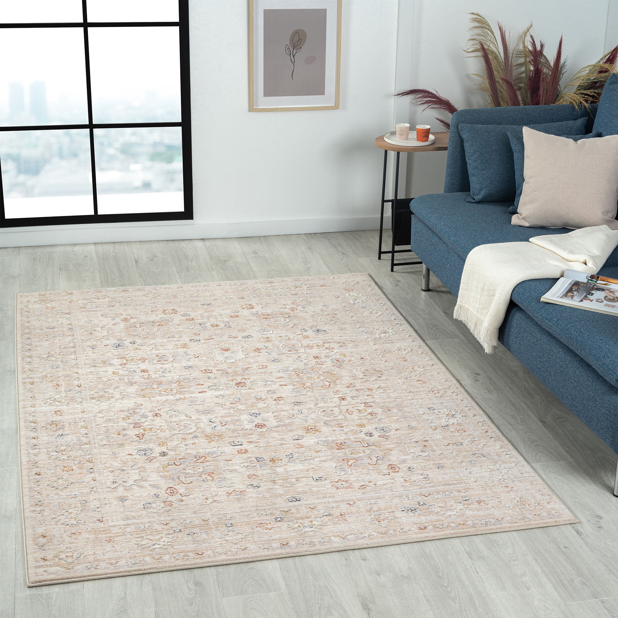 LR Home Mia 4' X 6' Gray/Rust Bordered Premium Ultra-Soft Indoor Area Rug