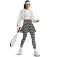 thumbnail image 5 of COEQINE Ruffle Pleated Tennis Leggings with Skirts for Women Fashion High Waist Soft Golf Skirted Legging Black Paw Print Gray Pattern Full Length Yoga Pants with Pockets, XS, 5 of 7