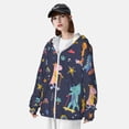 thumbnail image 5 of Goofa Cartoon Dinosaur Scooter Sport Blue Printed Women's UPF 50+ Sun Protection Hoodie Jacket Lightweight Long Sleeve Sun Shirt for Women with Pocket Hiking Outdoor-Large, 5 of 9