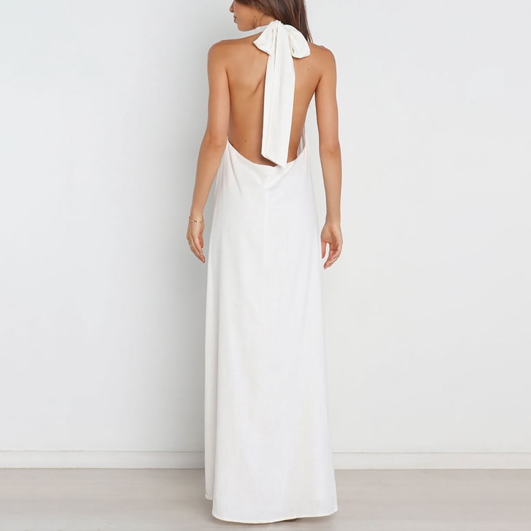 Leesechin Maxi Dresses for Women Ladies Plus Size Cross Halter Neck  Sleeveless Solid Color Cut Out Backless Flowy A Line Maxi Dress -  Walmart.com