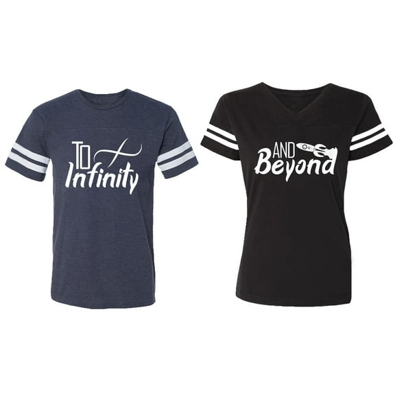 To Infinity & Beyond Matching Couple Cotton Jerseys (Men Navy / Women Black) (Men S / Women S)