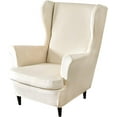 thumbnail image 2 of 2-Piece Stretch Wingback Slipcover, Elastic Velvet Armchair Chair Cover Protector, Includes 1pcs Base Protective Cover and 1pcs Cushion Protective Cover, Beige, 2 of 5