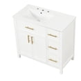 thumbnail image 4 of 36" Bathroom Vanity Cabinet, Solid Wood & , White, Sink On Left, 2 Doors, 3 Drawers Modern With - Construction, Two Three Drawers, Ceramic Left Side Of Bath, 4 of 6