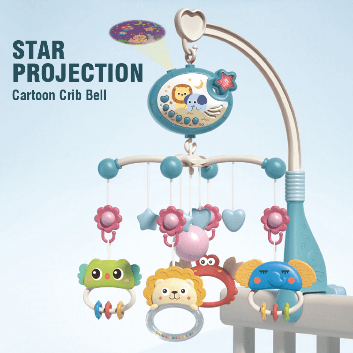 Baby Crib Mobile with Music, Lights & Timming Function, Projector Rotating Hanging Rattles Toys Baby Mobile Gifts Toy for Boys Girls(Red)