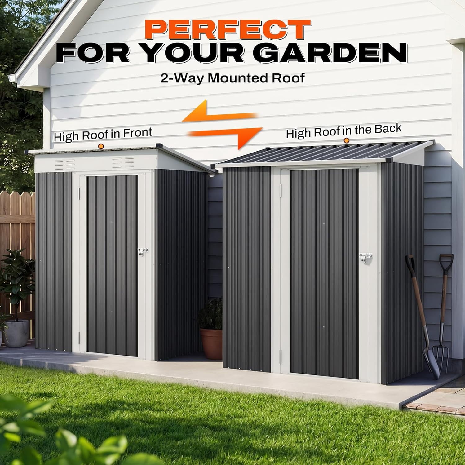 Quictent 5x3 FT Metal Garden Tool Shed, Compact Storage Shed with 2-Way Sloping Roof & Lockable Door, Garden Shelter with Waterproof Galvanized Steel for Backyard & Patio Organization