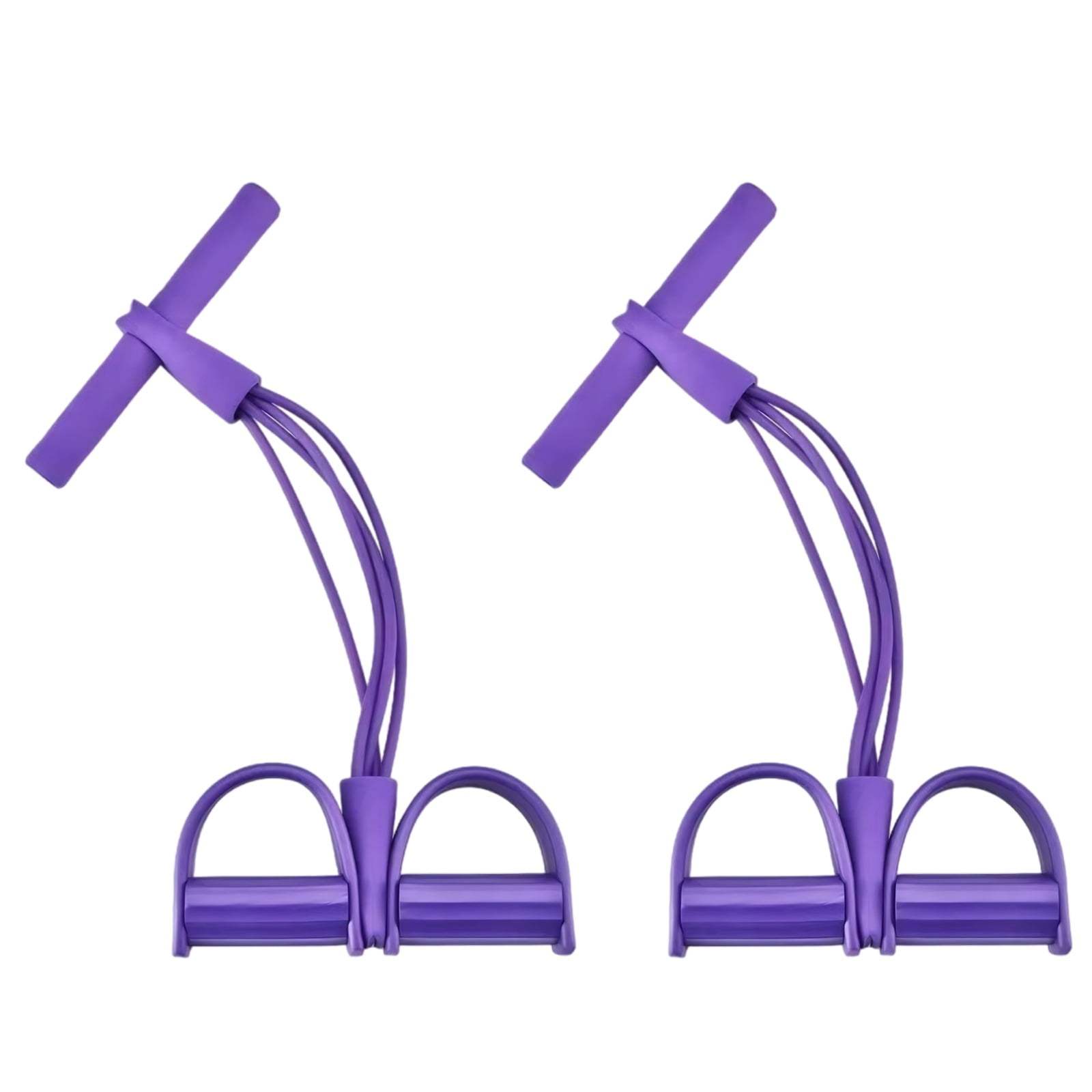2 Pcs 4-Tube Pedal Ankle Puller Resistance Bands, 15.7 in / 40 cm Purple PVC Sit Up Leg Stretch Exercise Bands with Handles, Abdominal Workout Bodybuilding Fitness Equipment
