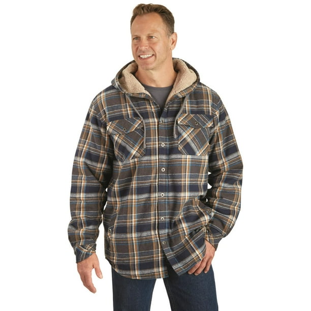 Guide Gear Westerly Mens Sherpa Fleece Lined Plaid Flannel Shirt Jacket ...