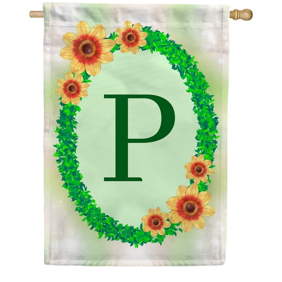 America Forever Summer Sunflower Wreath Monogram House Flag Letter K 28 x 40 inches Green Ivy Wreath Summertime Double Sided Vertical Outdoor Yard Lawn Decorative Seasonal Yellow Floral House Flag