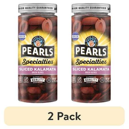 (2 pack) Pearls Specialties Sliced Kalamata Greek Olives 6.7 oz. Jar. Major Allergens Not Contained.