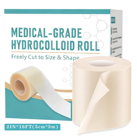 Hydrocolloid Roll for Wound Care, 2in x 16ft Extra Large Hydrocolloid Bandages, Self-Adhesive, Cut-to-Size, Ultra Absorbent, Flexible & Waterproof, Sterile Foil Pouch, First Aid Kit Essential