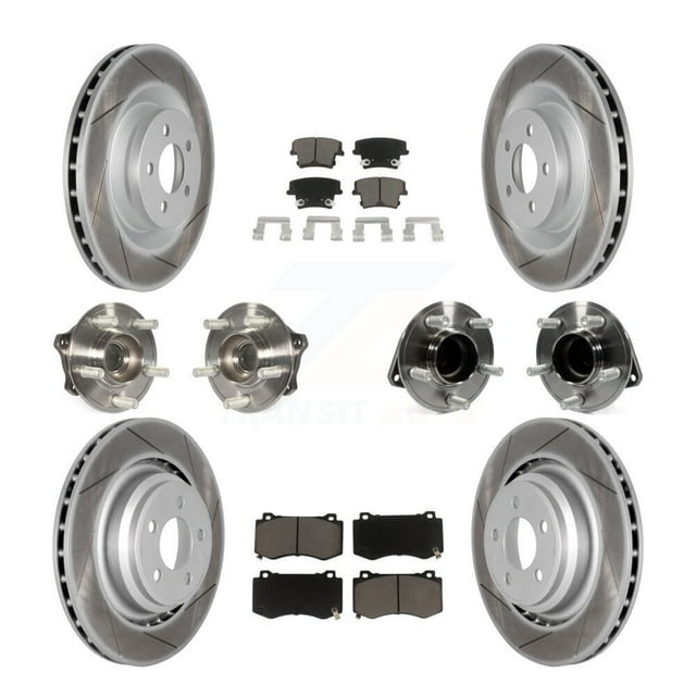 Transit Auto Front Rear Hub Bearing Assembly Coated Disc Brake Rotors and Ceramic Pads Kit (10Pc) for Car 2015 Dodge Charger R T Scat Pack with RWD 6.4L - Left Right Side (Driver Passenger) KBB-120563