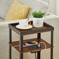 thumbnail image 2 of Side Table with Charging Station for Small Spaces, 3-Tier End Table with USB Ports & Power Outlets, Narrow End Table Bedside Table Nightstand with Metal Tabletop Tray Storage (Cherry), 2 of 11