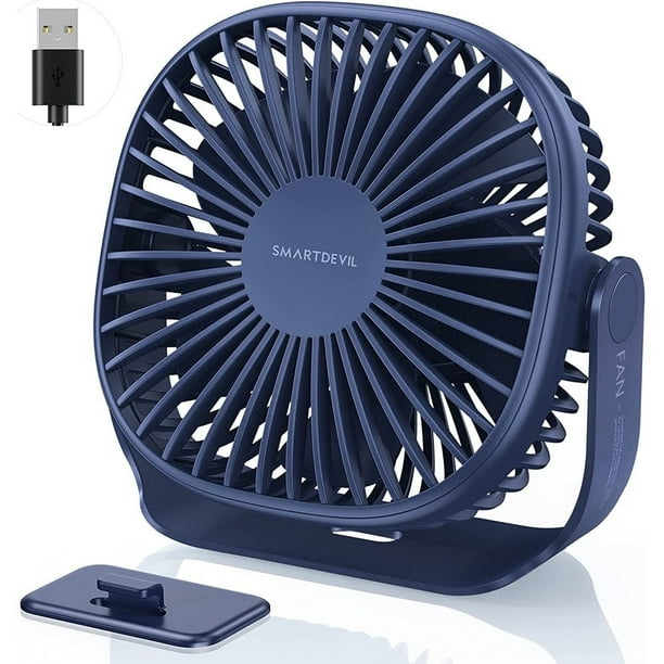 Ventilador USB, Mini Ventilador USB Ventilador de Escritorio, Ventilador Pequeño Silencioso 3 Velocidades Doble Ajuste de 360° con Gancho Adhesivo, Ventilador USB para Oficina, Hogar y Exterior (Azul)
