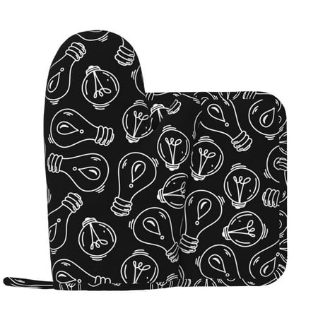 

Light Bulb Minimalist Oven Mitts and Pot Holders Sets with 1 Non-Slip Left Silicone Oven Mitts and 1 Heatproof Insulated Hot Pads for Kitchen Use in Cooking Baking Grilling