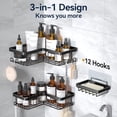 thumbnail image 5 of 3-Pack Corner Adhesive Shower Caddy, with Soap Holder and 12 Hooks, Rustproof Stainless Steel Bathroom Organizer, 5 of 12