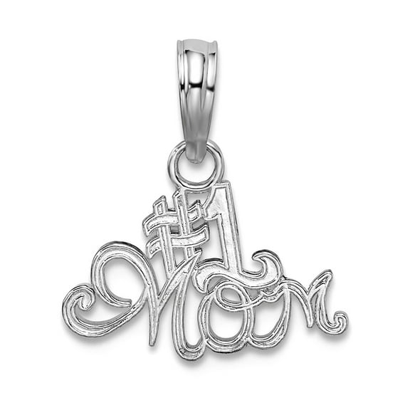 925 Sterling Silver Rhodium Plated Polished Number 1 Mom Script Pendant Necklace 10.8mm long Pendant for Women