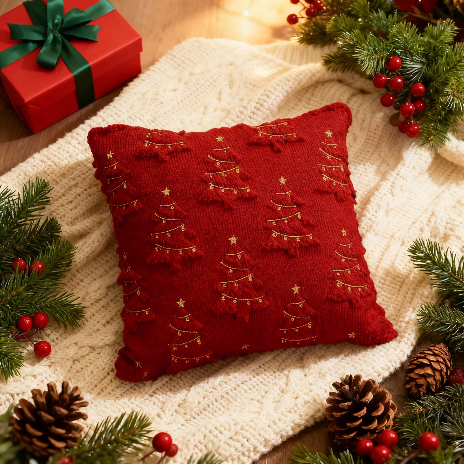 Sanmadrola Christmas Pillow Covers Soft Fluffy Pillowcases for Home Decor Winter Holiday Cushion Cases for Sofa Couch Bedroom Living Room Xmas Decoration 18x18 White Christmas Tree
