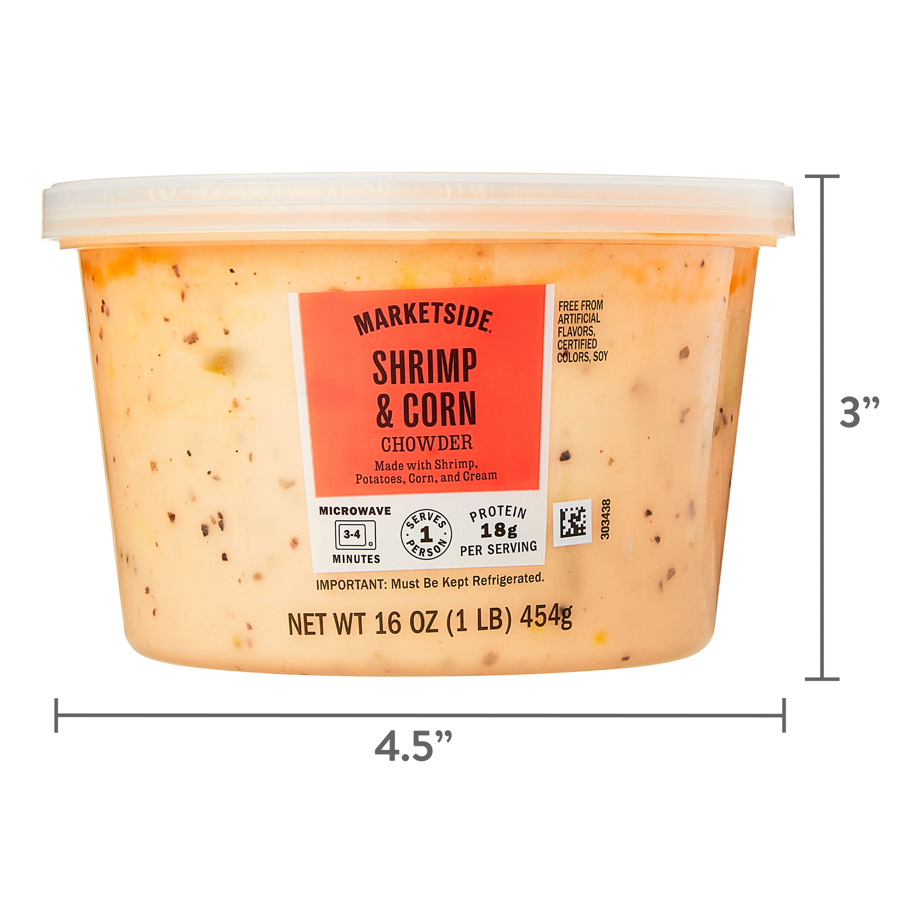 Marketside Shrimp & Corn Chowder, Fresh Deli Soup, 16 oz Cup