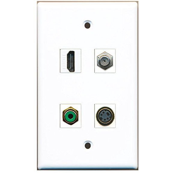 RiteAV - 1 Port HDMI 1 Port RCA Green 1 Port Coax Cable TV- F-Type 1 Port S-Video Wall Plate