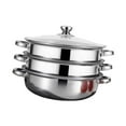thumbnail image 4 of Juego de vaporera de acero inoxidable de 3 niveles con asa para cocinar al alimentos, verduras, albóndigas, salsas y carne., 4 of 9