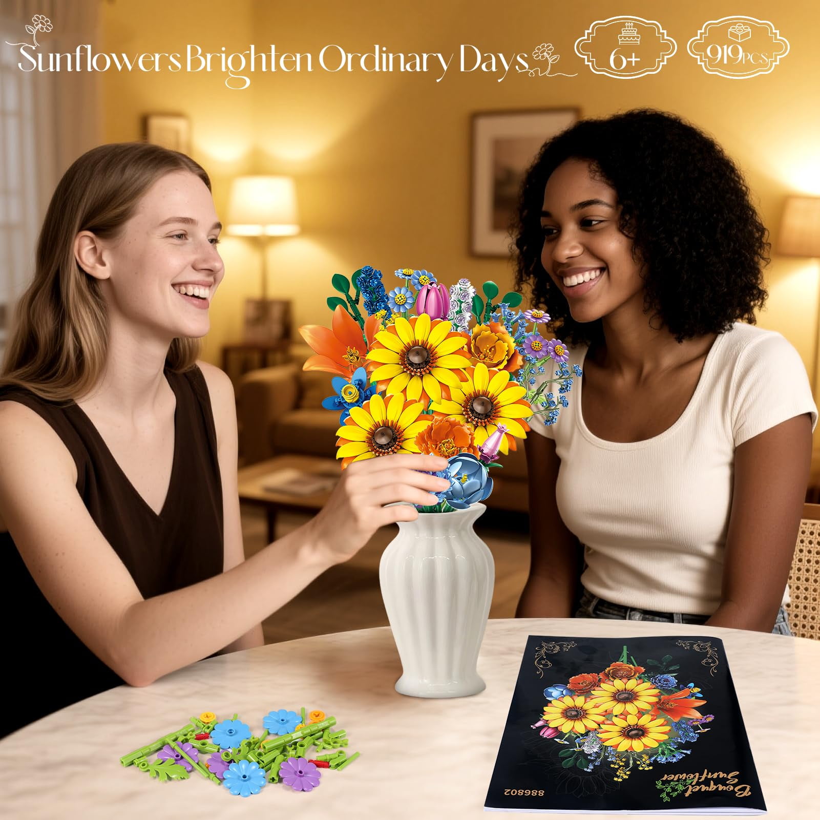 Flower Bouquet Building Set, Sunflowers Botanicals Collection(919PCS) Compatible with Lego - Perfect Mother's Day Gift for Mom, Building Block Toy for Adults Women