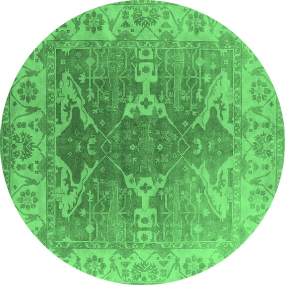 Ahgly Company Indoor Round Oriental Emerald Green Industrial Area Rugs, 6' Round