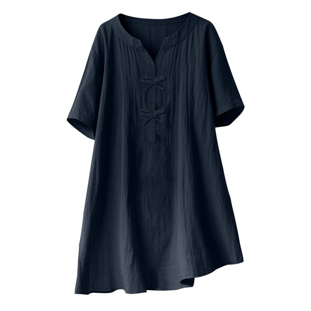 Blusas de Manga Corta para las Mujeres de Moda Color Sólido Cuello Redondo Blusas, Poliéster Verano Primavera